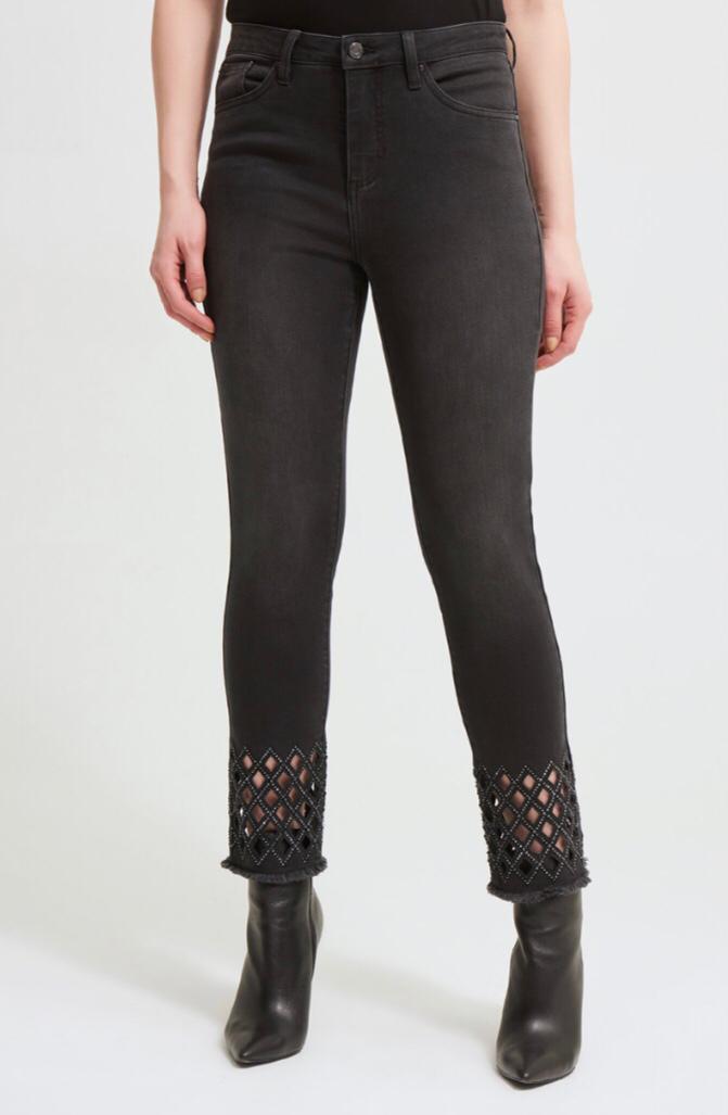Cropped Slim Jeans With Sparkly Cut Out Detail in Dark Grey By Joseph ...